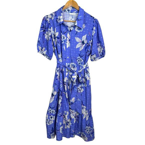 Susan Graver Petite Medium Embroidered Floral Button Front Midi Shirt Dress - Picture 2 of 10